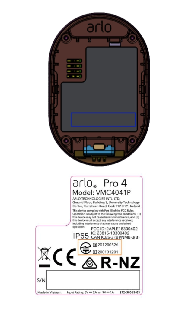 Arlo Pro 4 FCC Label