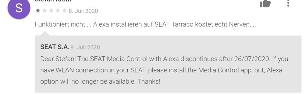 Kommentar Alexa Seat Media Control App Android
