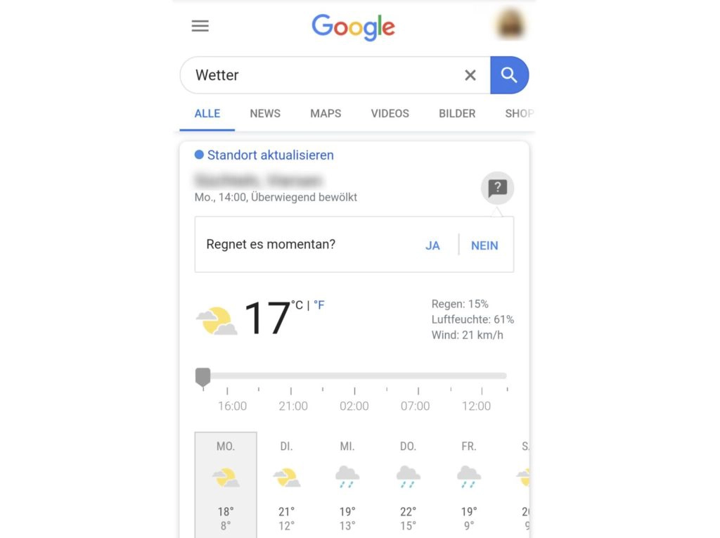 Google Wetter Frage