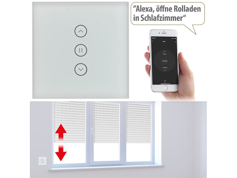 Luminea Home Control Rollladen-Touch-Unterputz-Steuerung
