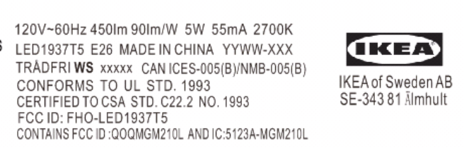 Ikea Tradfri FCC Label