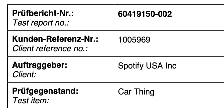 Spotify Car Thing FCC