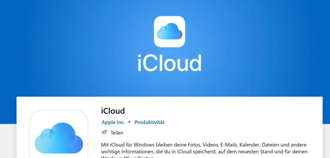 Screenshot der iCloud App Windows 10