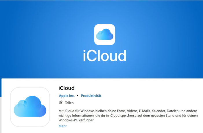 Screenshot der iCloud App Windows 10