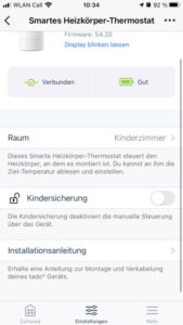tado Kindersicherung Thermostat Einstellungen
