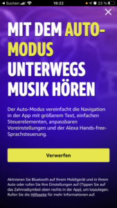 Amazon Music Auto-Modus Hinweis