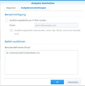 Aufgabenplaner Synology - Awtrix starten
