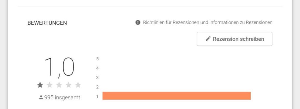 1-Sterne Bewertung Android TV App Store