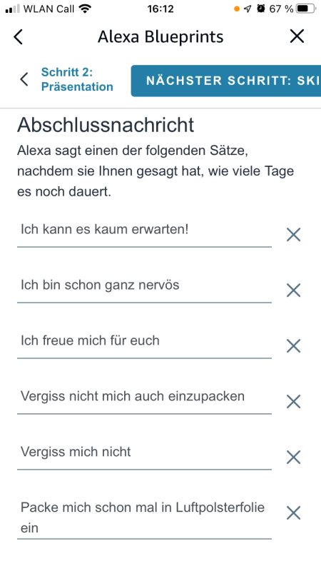 Abschlussnachricht Countdown Amazon Alexa