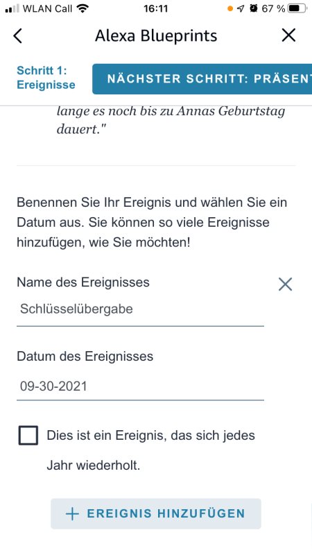 Ereignis Countdown Amazon Alexa