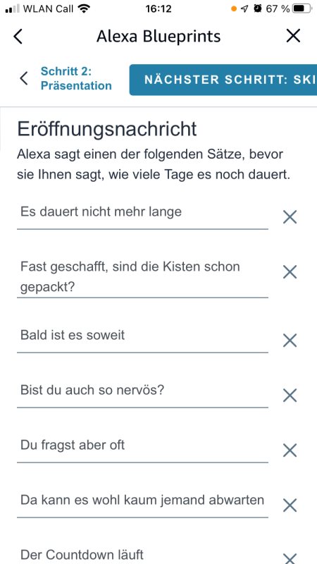 Eröffnungsnachricht Countdown Amazon Alexa