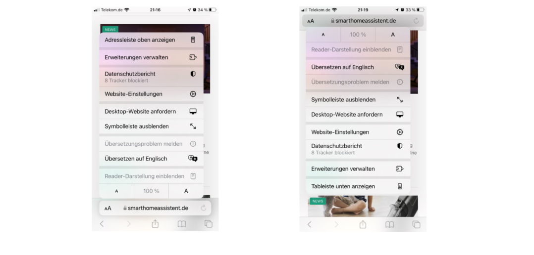 iOS 15 Safari Adressleiste oben anzeigen