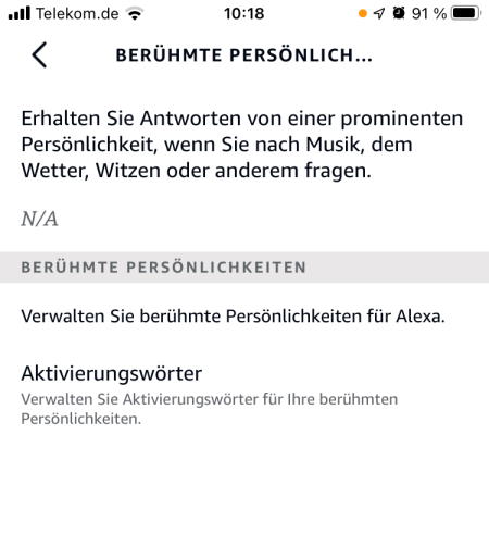 Menüpunkt Promi Stimmen für Amazon Alexa