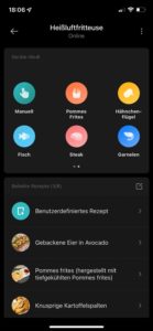Die Startseite mit voreingestellten Rezepten