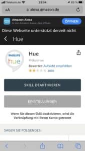 iPhone Alexa App Safari Philips Hue Skill verknüpfen