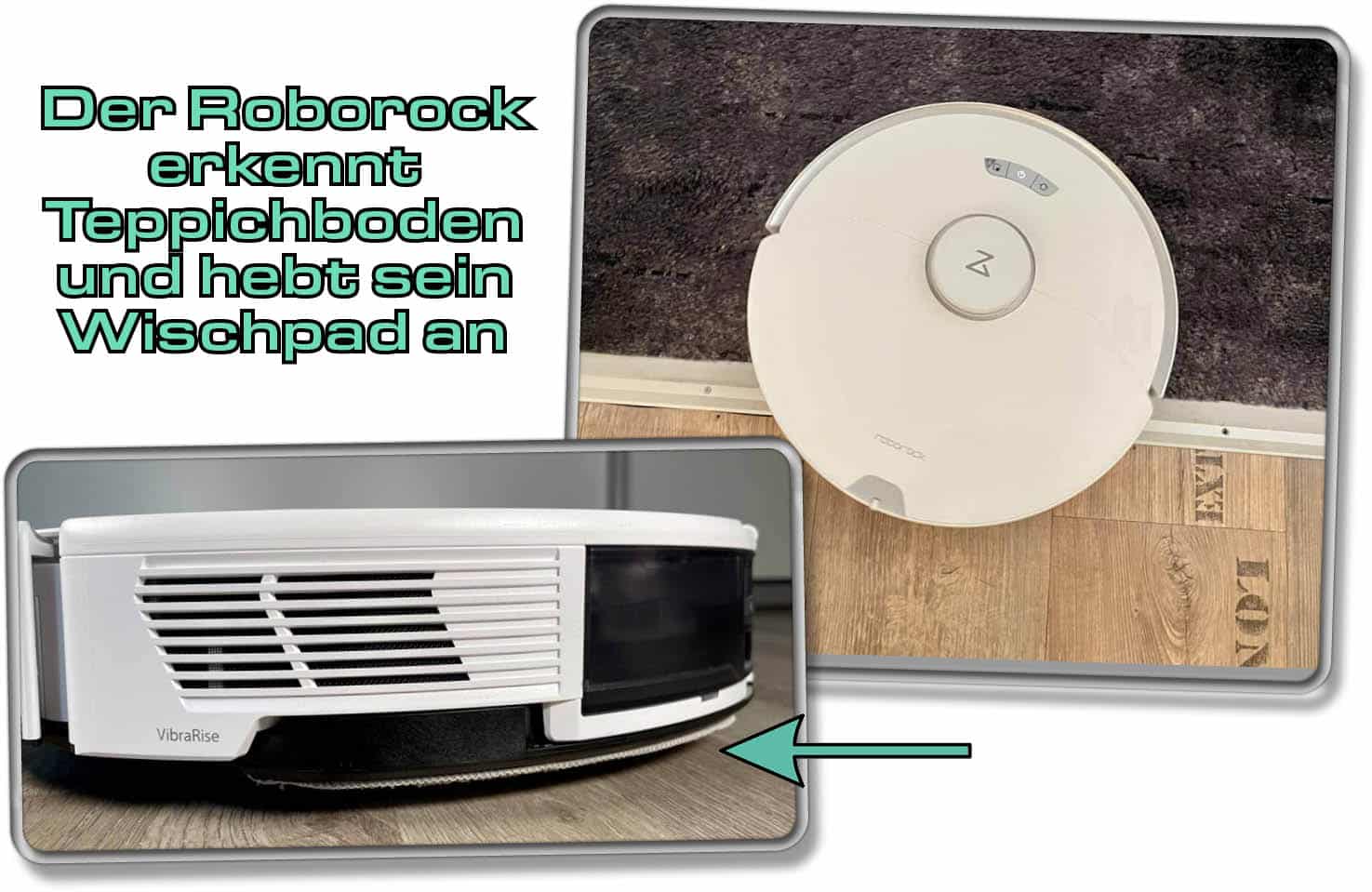 Teppichboden wird nicht mehr nass, da der Roborock S7 Pro Ultra im Wischvorgang diesen erkennt und sein Wischpad anhebt