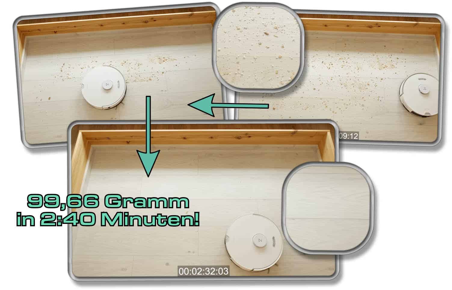 Das sind unsere Saugergebnisse auf Hartboden des Roborock S7 Pro Ultra