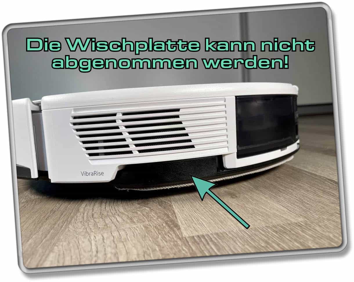 Die am Roborock S7 Pro Ultra verbaute Wischplatte ist nicht abnehmbar. Für einen Mopptausch muss der Roboter auf den Kopf gedreht werden.