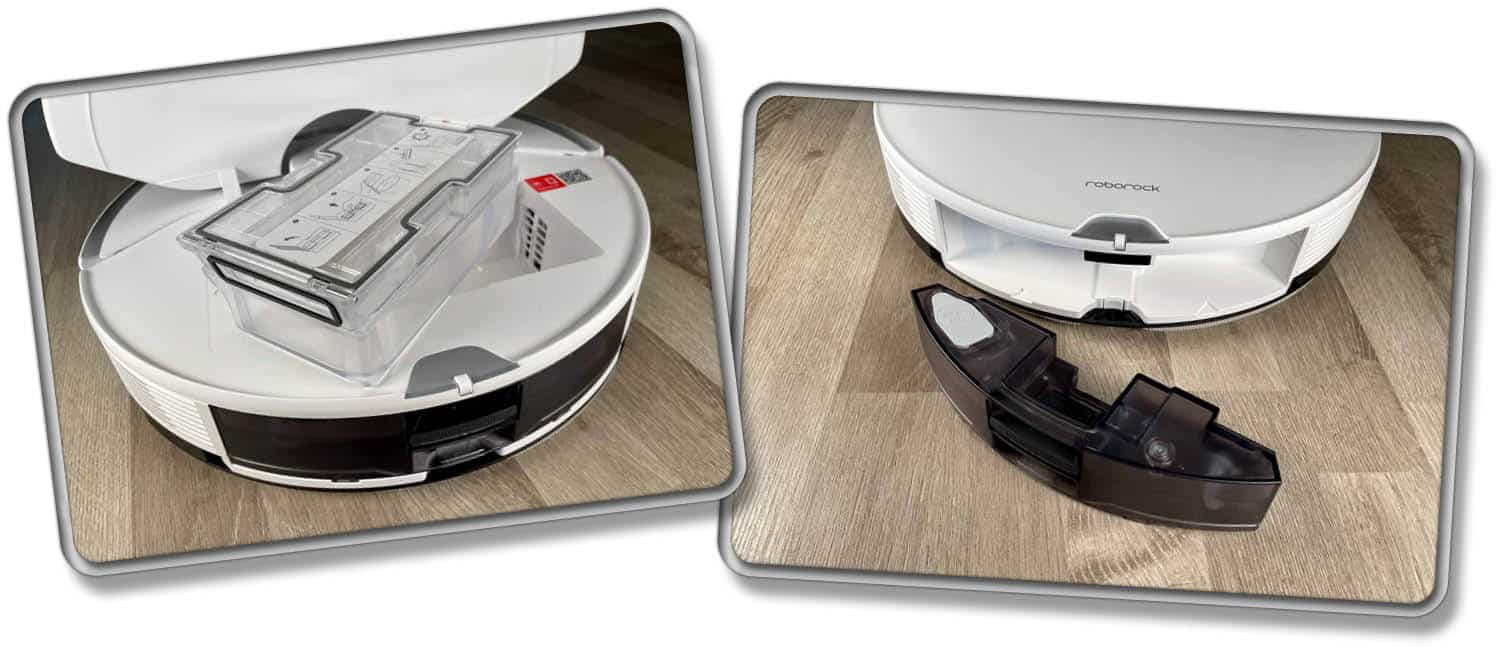 Den Wassertank und den Staubbehälter bekommt man selten zu Gesicht, da die Station dessen Befüllung und Entleerung übernimmt