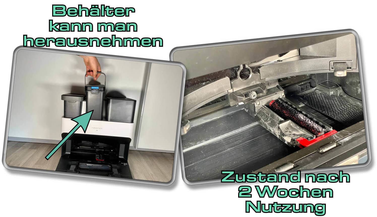 Auf diesem Bild erkennt man, wie lange die Station des Roborock S7 Pro Ultra ohne eine manuelle Säuberung auskommt