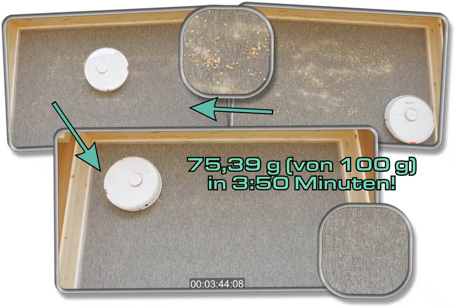 Roborock S7 - Die gemessene Saugleistung auf Teppichboden