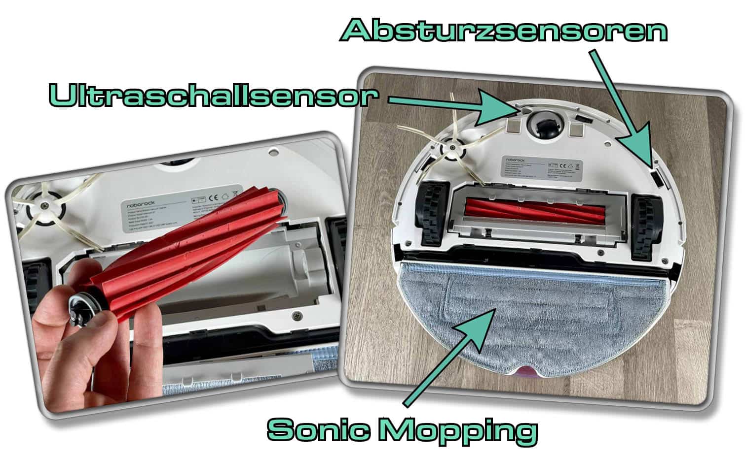 Die Unterseite des Roborock S7 ist voller neuer Sensoren und Techniken. 