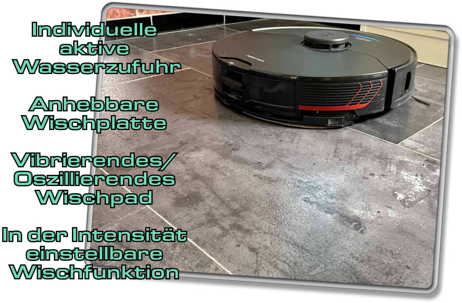 Die Wischfunktion des Roborock S7 MaxV Ultra ist von Anfang an feucht und gleichmäßig im Wischbild. 