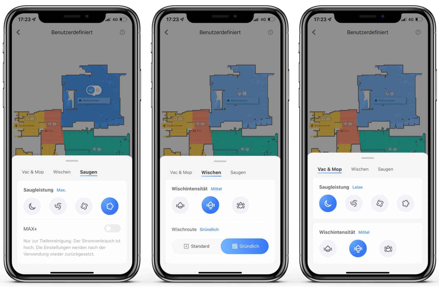 Roborock S7 MaxV Ultra - App - Die Reinigungsmöglichkeiten