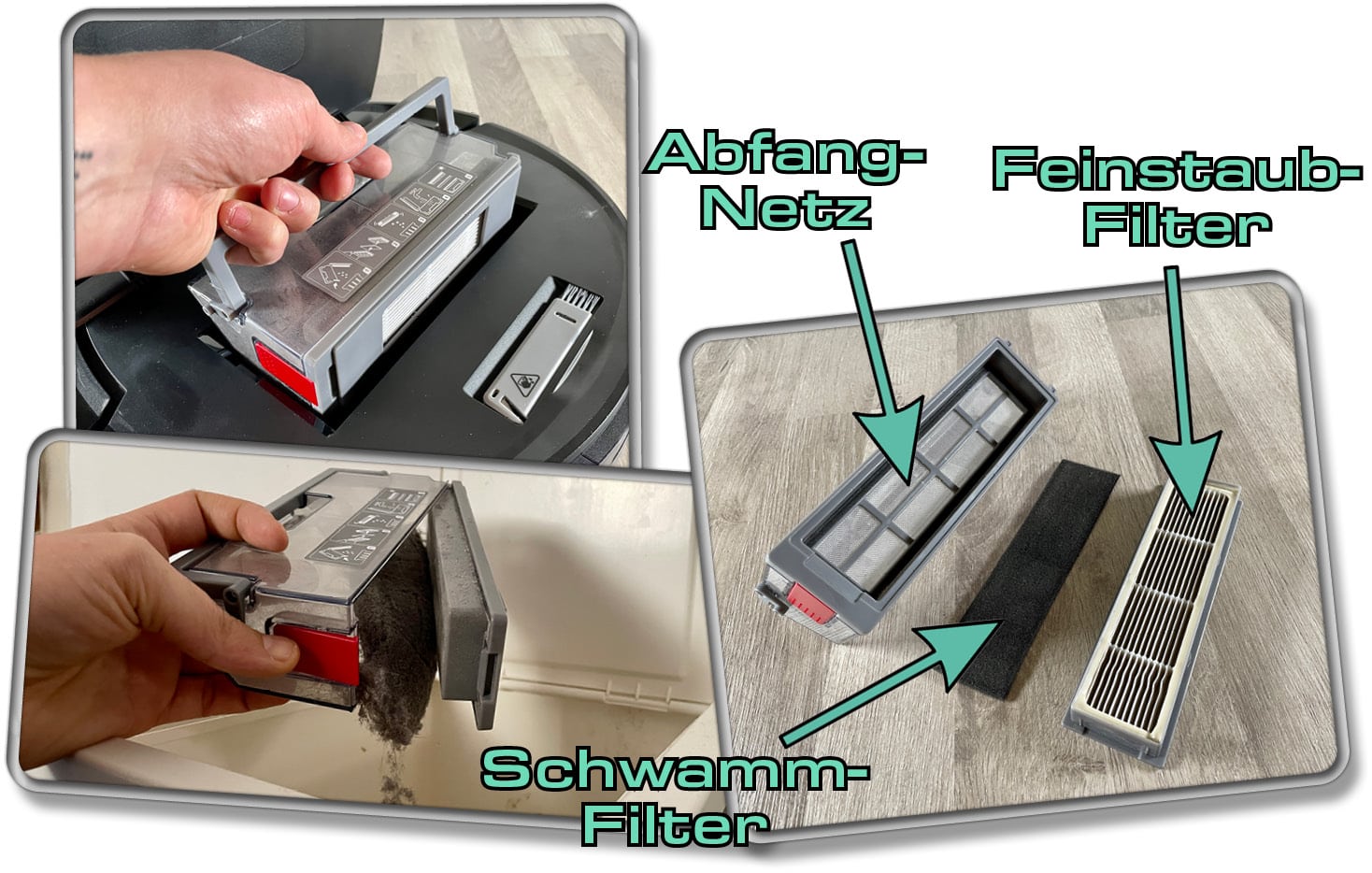 Der Staubbehälter des ECOVACS DEEBOT OZMO T8 AIVI verfügt über ein 3-Filter-System