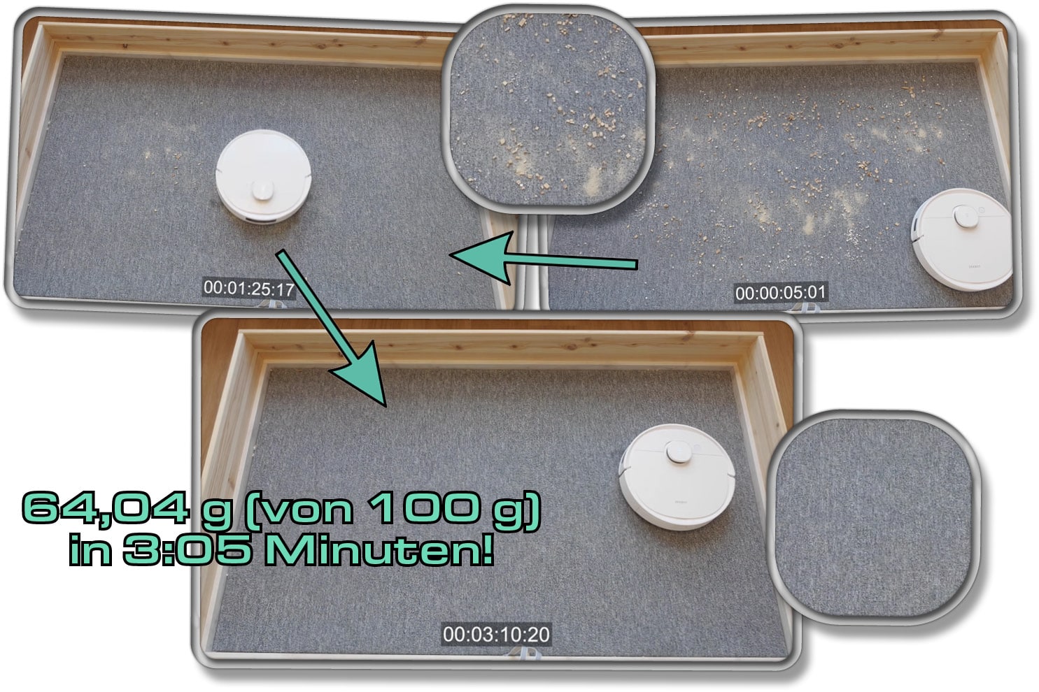 ECOVACS DEEBOT T9 - Die gemessene Saugleistung auf Teppichboden