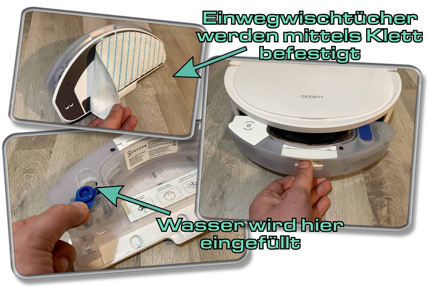 Das Ozmo Pro 2.0 Wischmodul verfügt über Einwegwischtücher, die nach Gebrauch weggeworfen werden können.