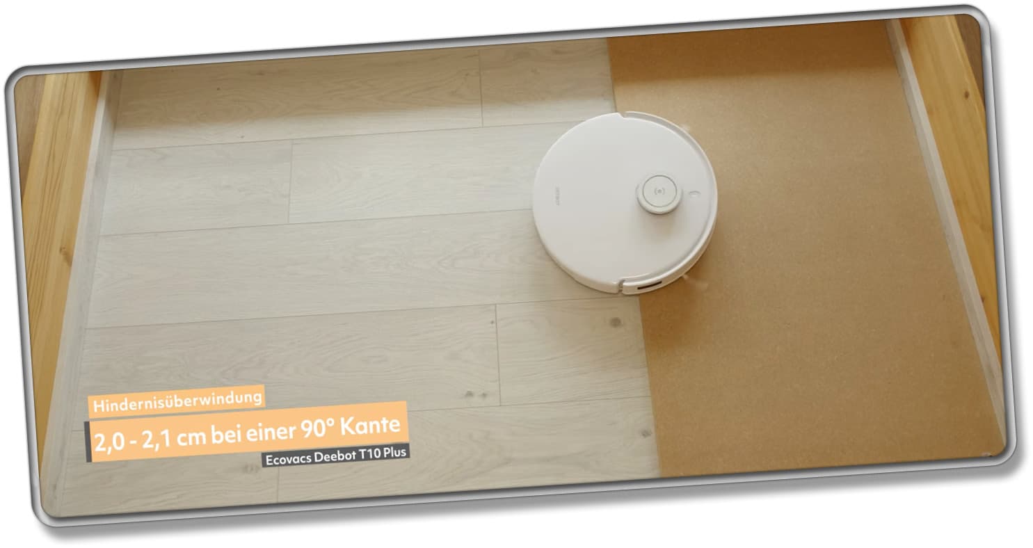 Der ECOVACS DEEBOT T10 hat 2 cm hohe Türschwellen überwinden können. 