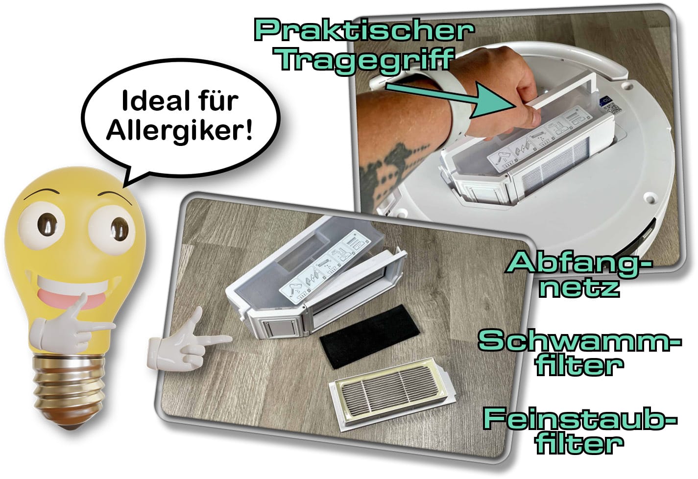 Der Staubbehälter des ECOVACS DEEBOT T10 besitzt ein 3-Filter-System