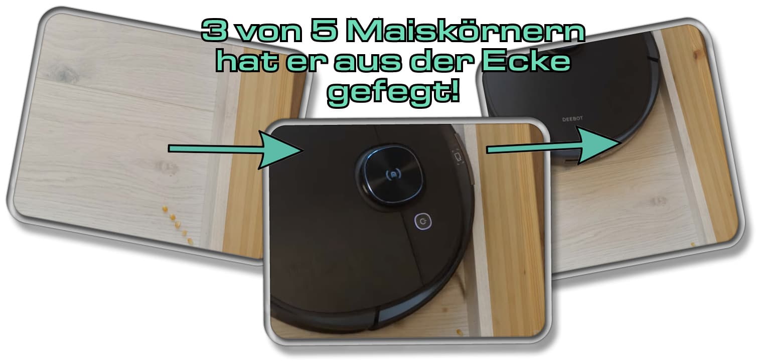 Die Eckenreinigung des ECOVACS Deebot T9 AIVI ist durchaus zufriedenstellend.