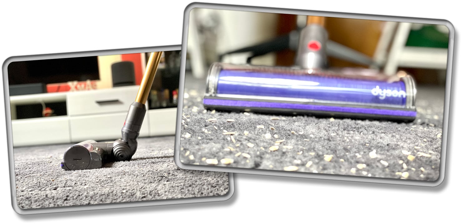 Die Kombibürste des Dyson V12 Detect Slim Absolute+ ist besonders stark auf Teppich