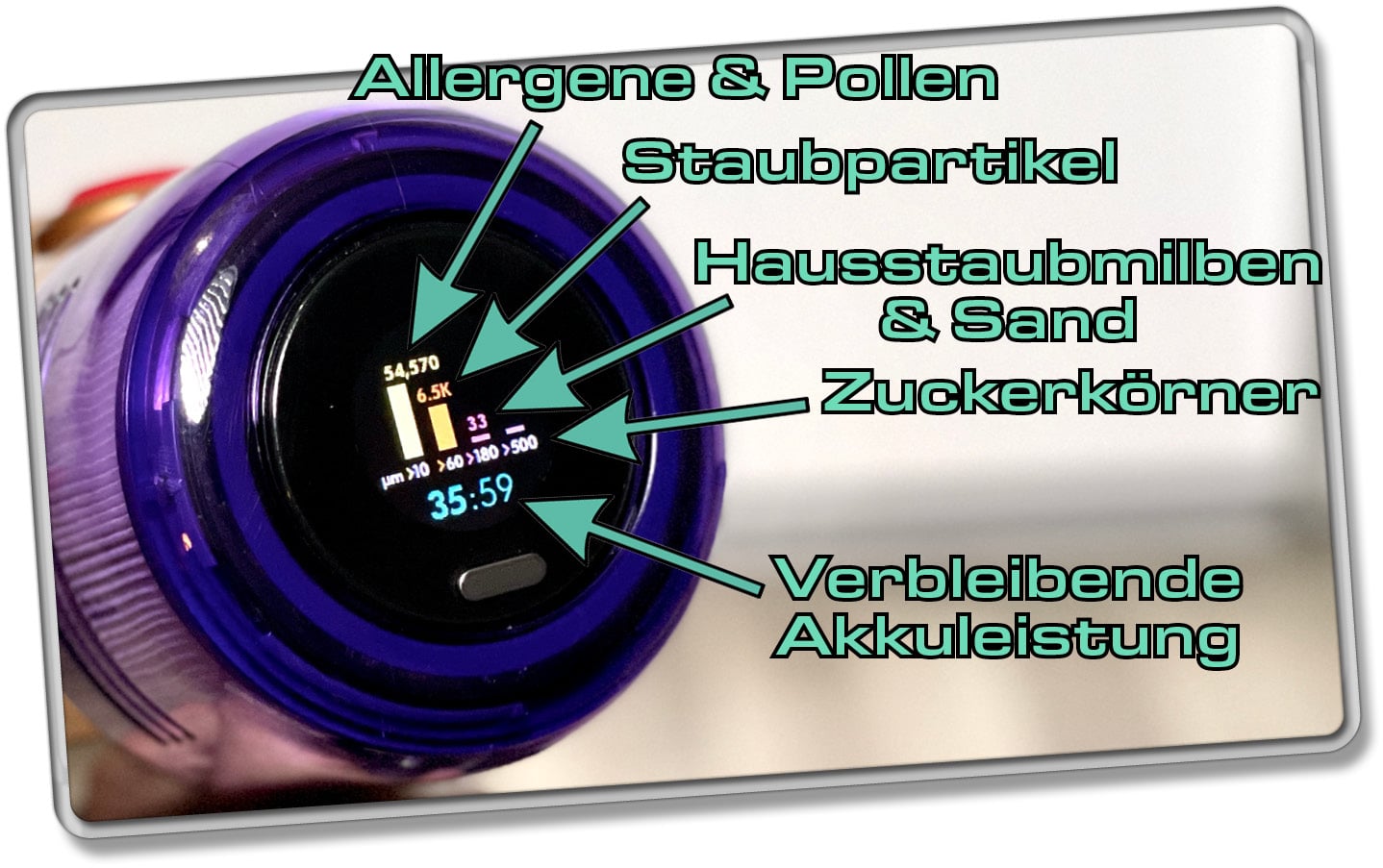 Durch den Partikelzähler des Dyson V12 Detect Slim Absolute+ kann man sehen, was man eigentlich aufsaugt. 