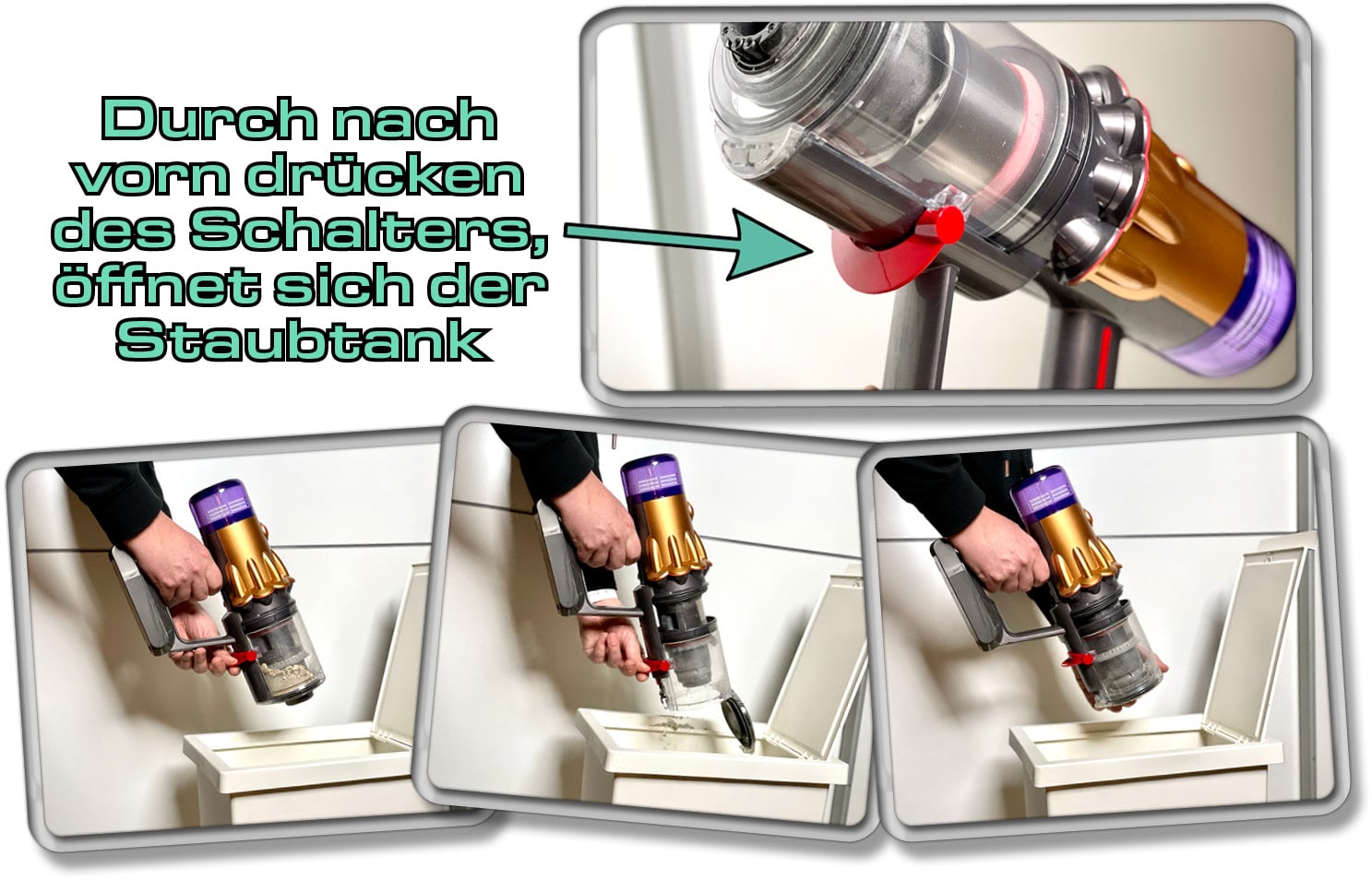 Das Entleeren des Staubtanks ist besonders einfach und effizient. 