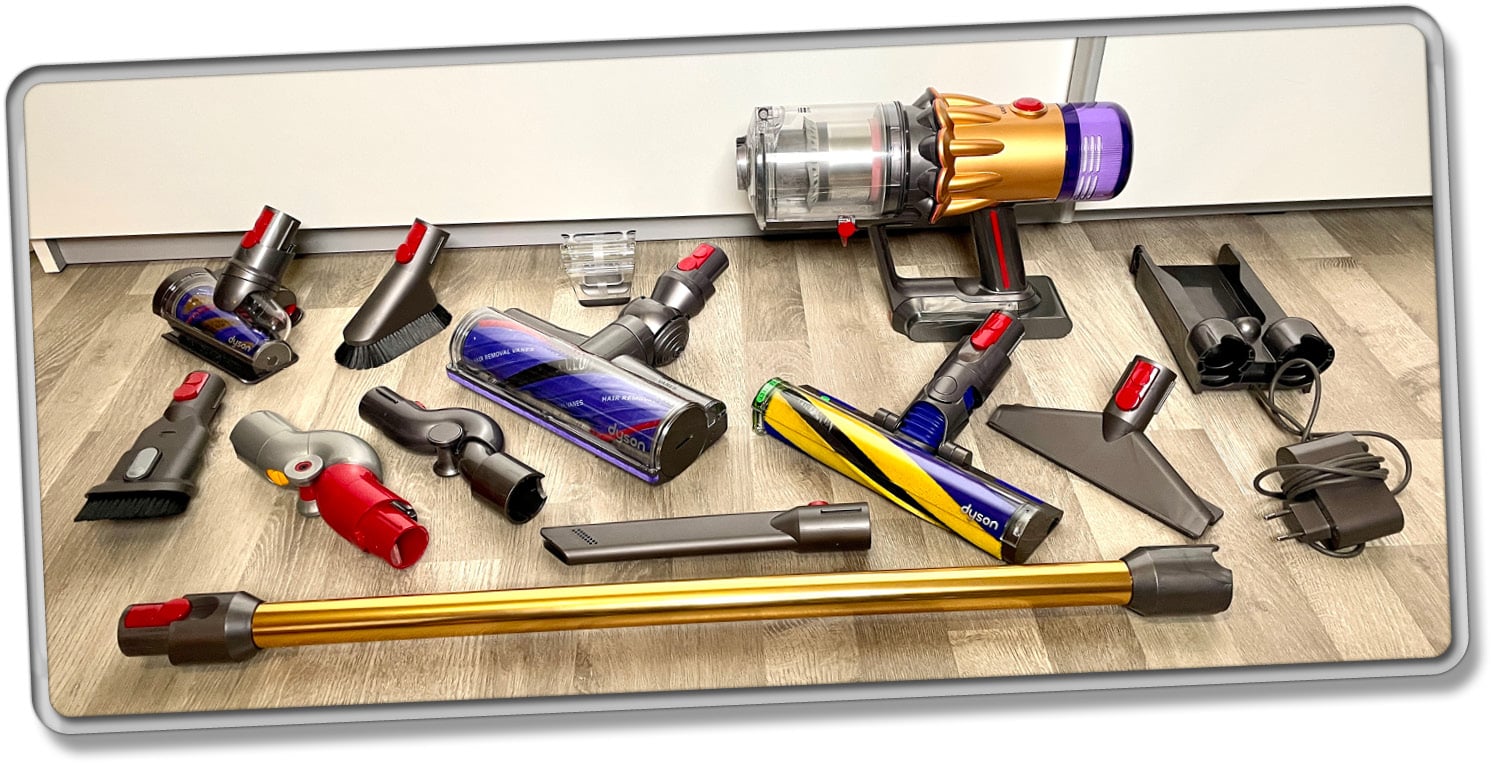 Das ist der große Lieferumfang des Dyson V12 Detect Slim Absolute+