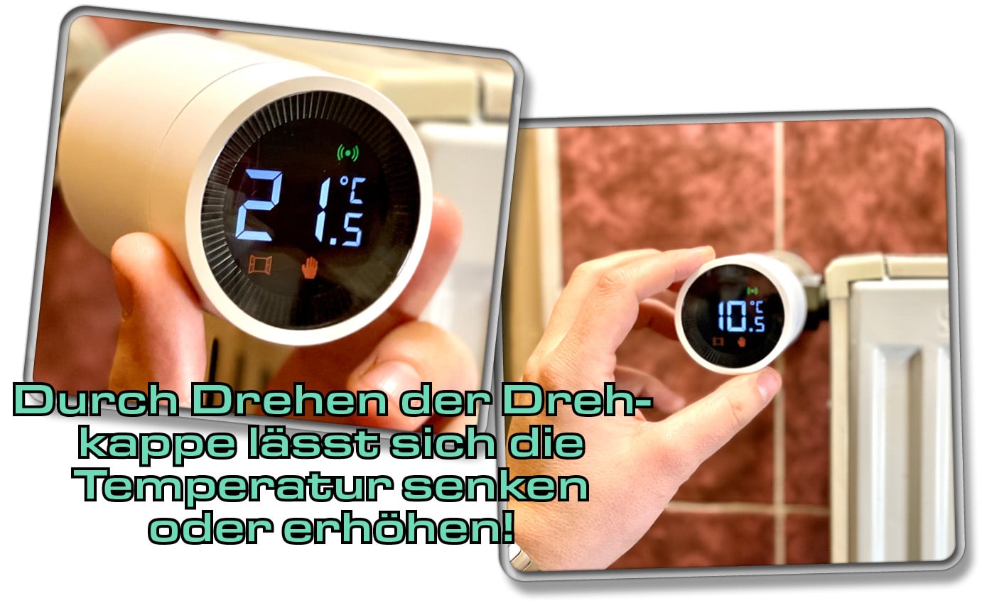 Das Aqara Heizkörperthermostat E1 lässt sich manuell drehen und verstellen