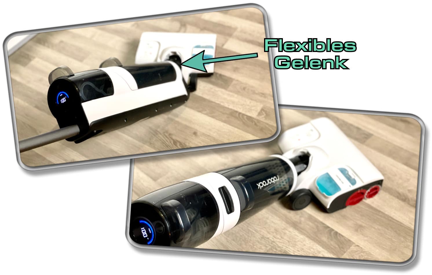 Das flexible Gelenk sorgt dafür, dass auch um Ecken herum gewischt werden kann. 