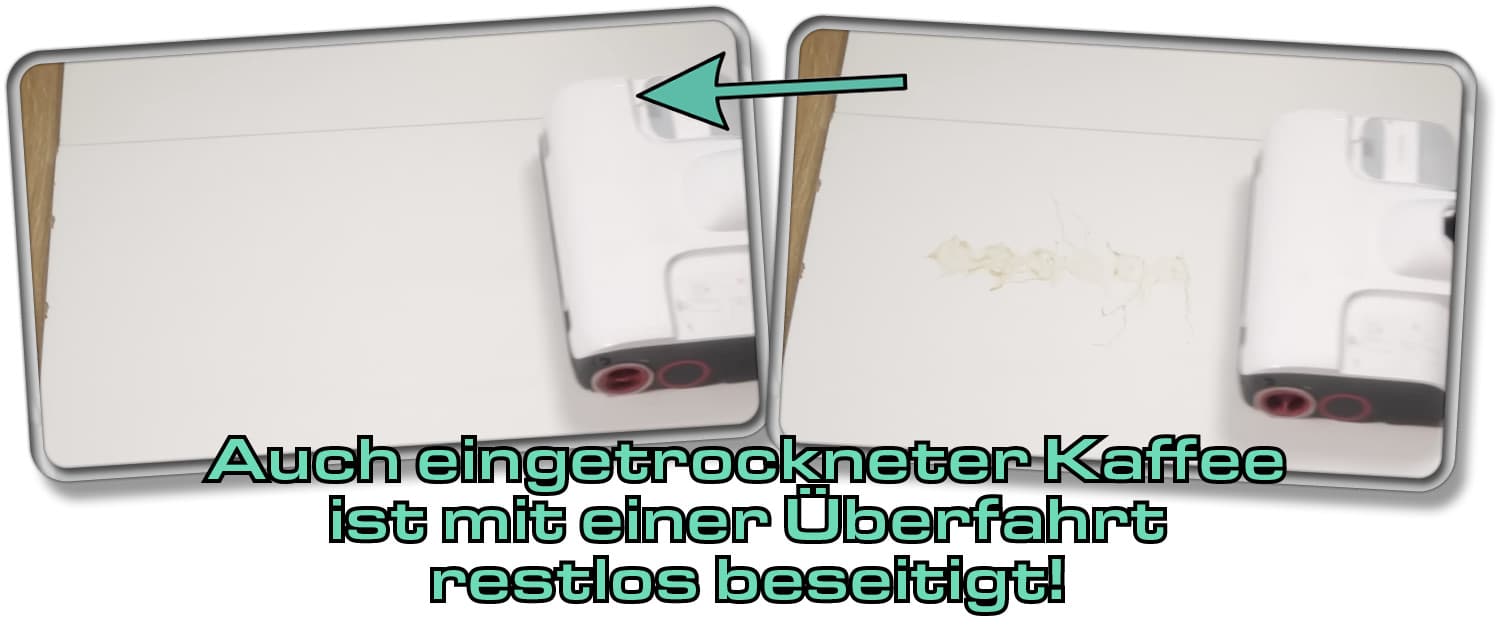 Eingetrockneter Kaffee ist mit nur einer Überfahrt beseitigt