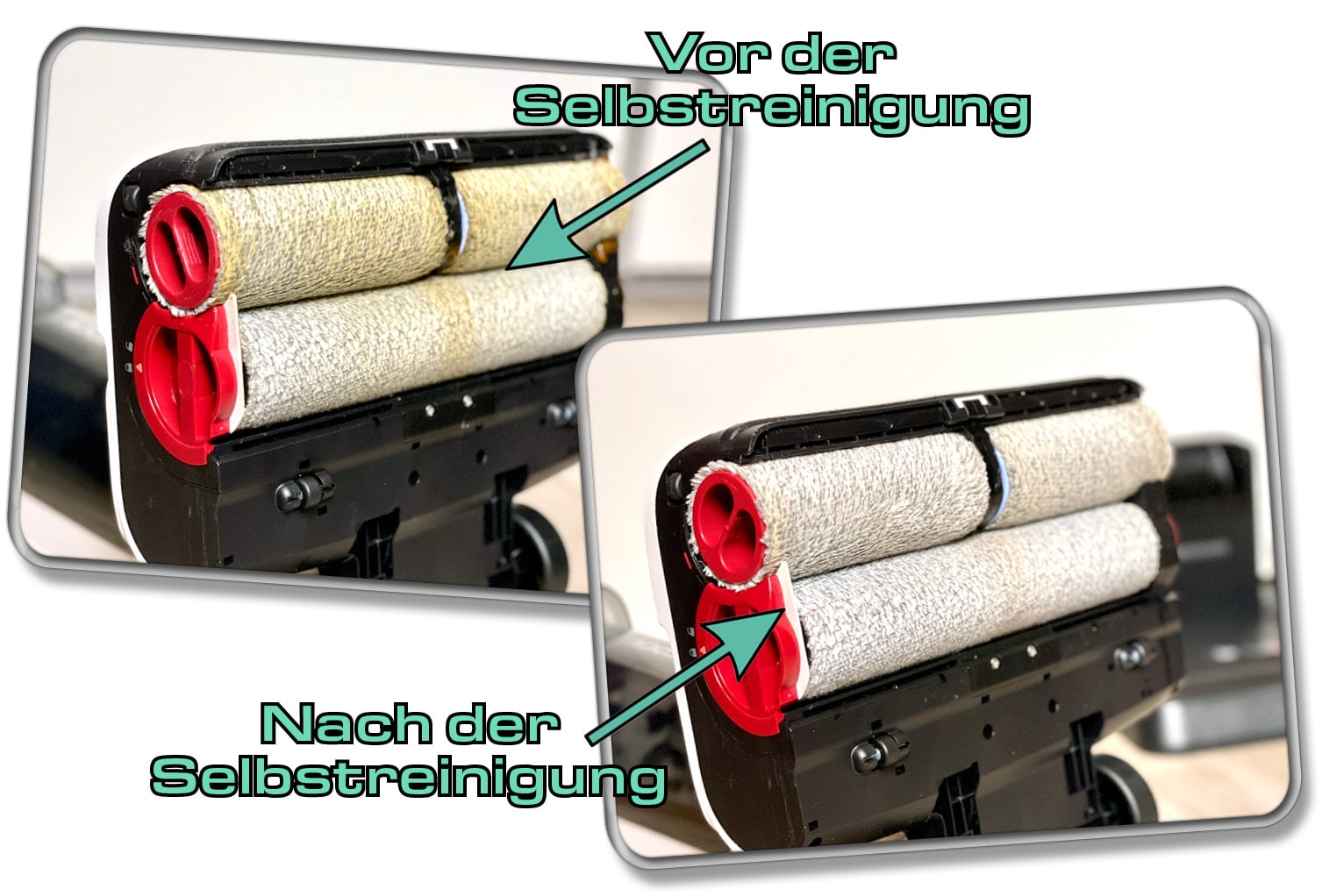 Der Vorher-Nachher-Vergleich. Hier zeigt sich, wie effektiv die Selbstreinigungsfunktion ist. 