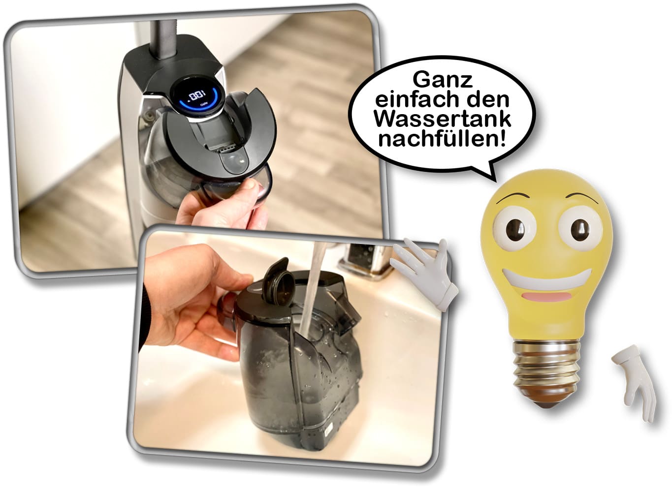 Der Wassertank kann einfach von Hand mit Frischwasser befüllt werden. 