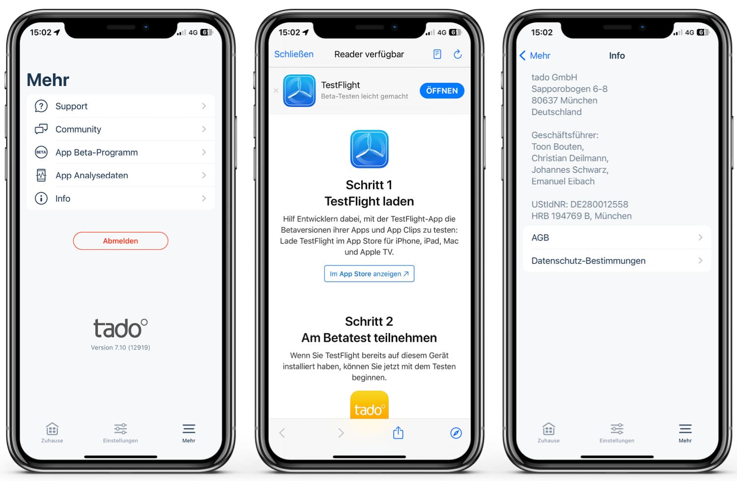tado V3 - App - Mehr