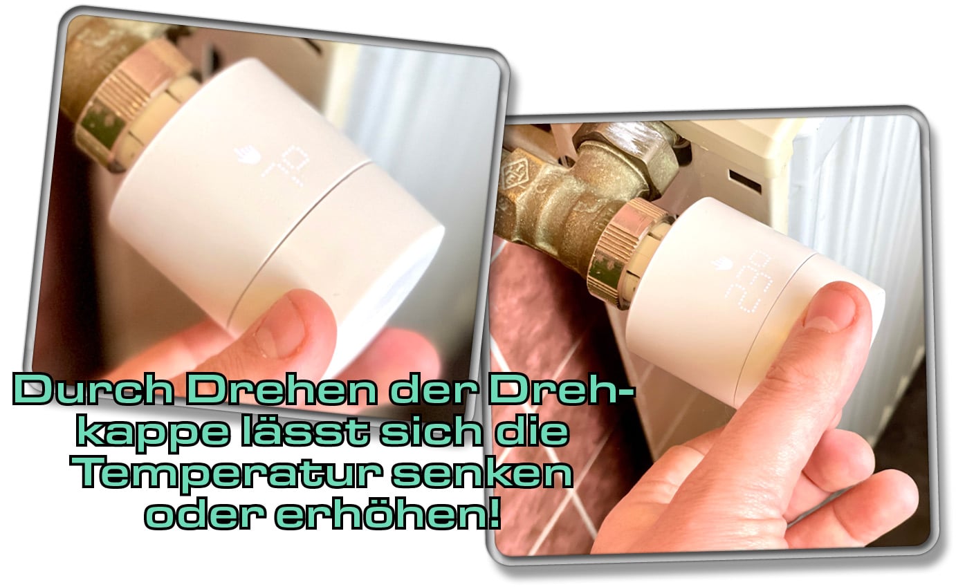 Das tado V3 Heizkörperthermostat lässt sich durch den Drehregler bedienen