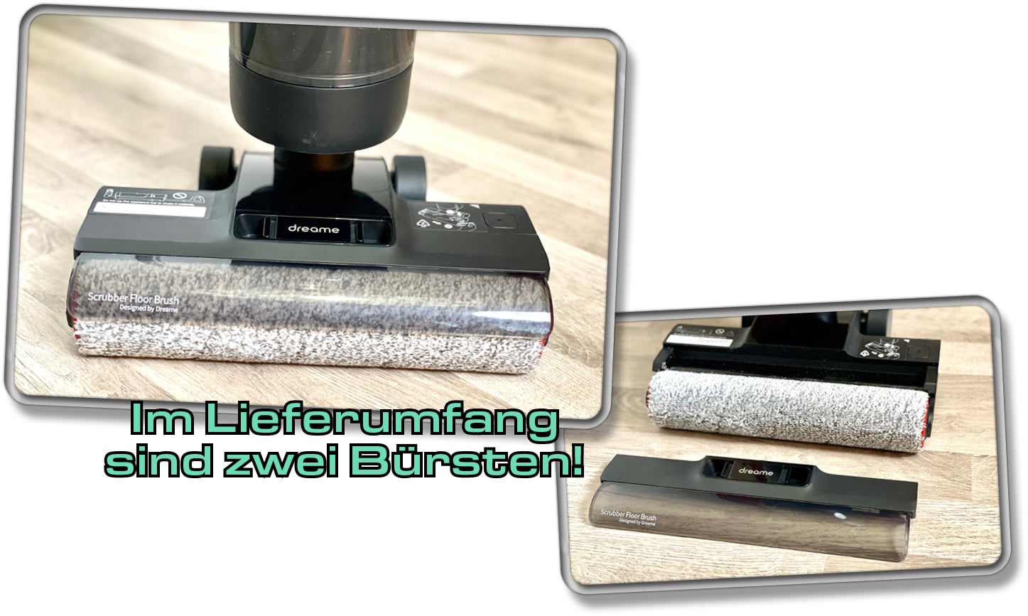 Die Bodendüse des Dreame H12 Pro besitzt keine LED-Beleuchtung, dafür eine bis an den Rand reichende Bodenbürste