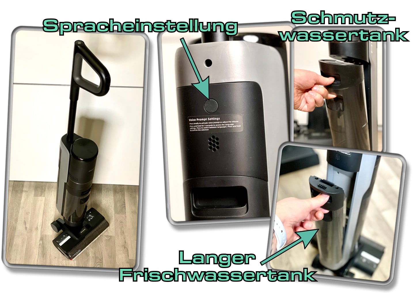 Der Frischwasser- und Abwassertank des Dreame H12 Pro sind groß bemessen, jedoch ziemlich lang geraten. 