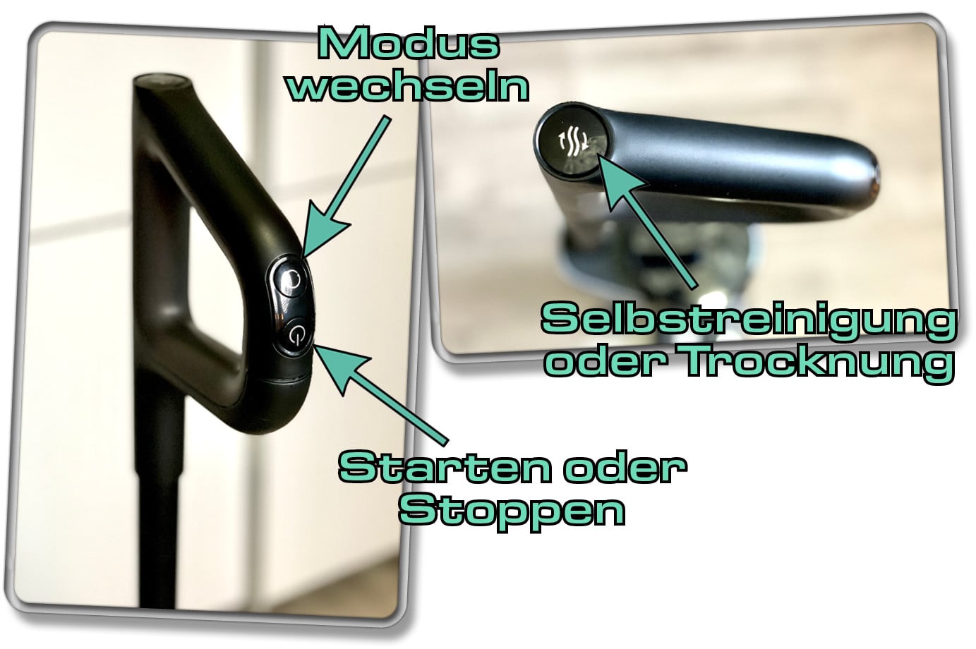 Alle Bedienelemente des Dreame H12 Pro Wischsaugers befinden sich am Haltegriff