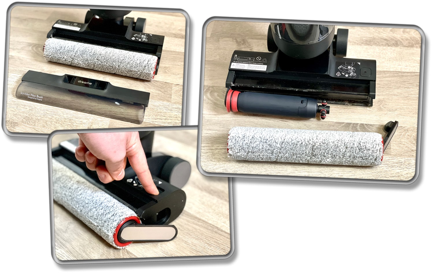 Die Bodenbürste lässt sich für eine anderweitige Reinigung leicht aus der Düse herausnehmen. 