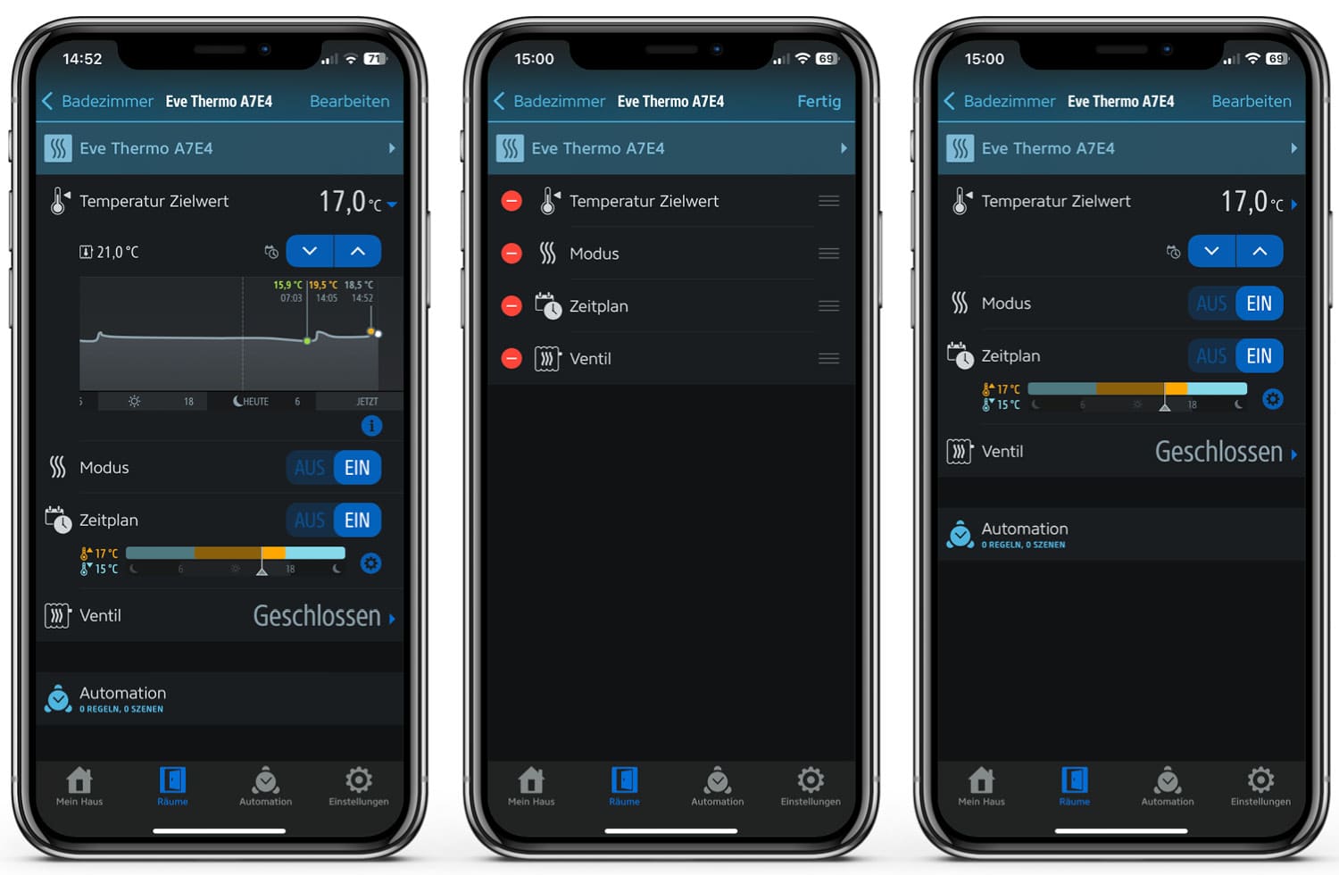 Eve Thermo - App - Ansichten